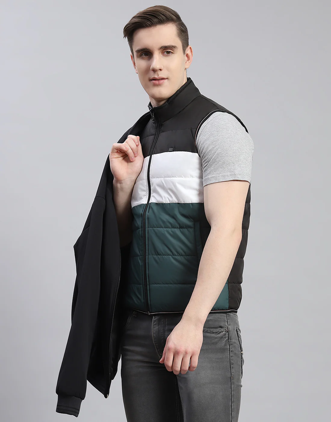 Men Black Solid Stand Collar Full Sleeve Reversible Jacket - 2 Pc set - Image 3