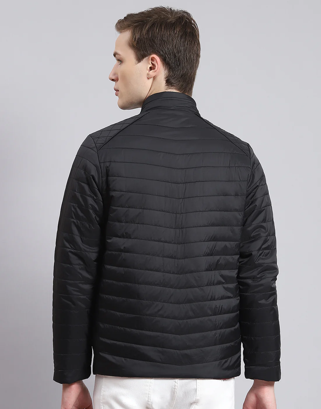 Men Black Solid Stand Collar Full Sleeve Jacket - Image 6