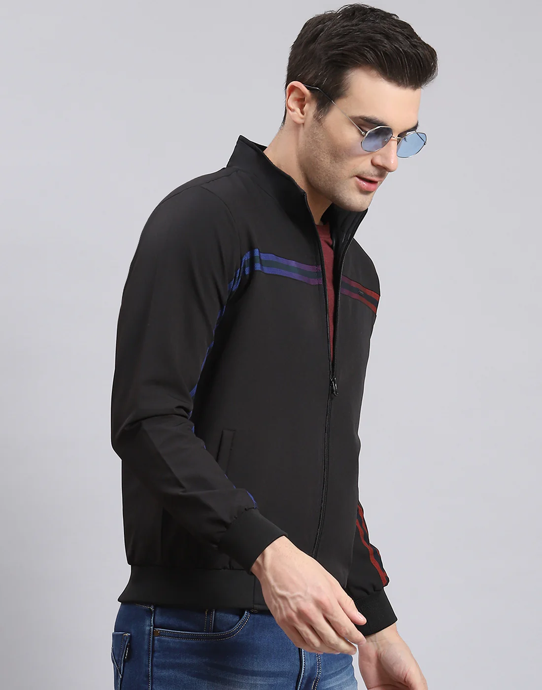 Men Black Solid Stand Collar Full Sleeve Jacket - Image 4