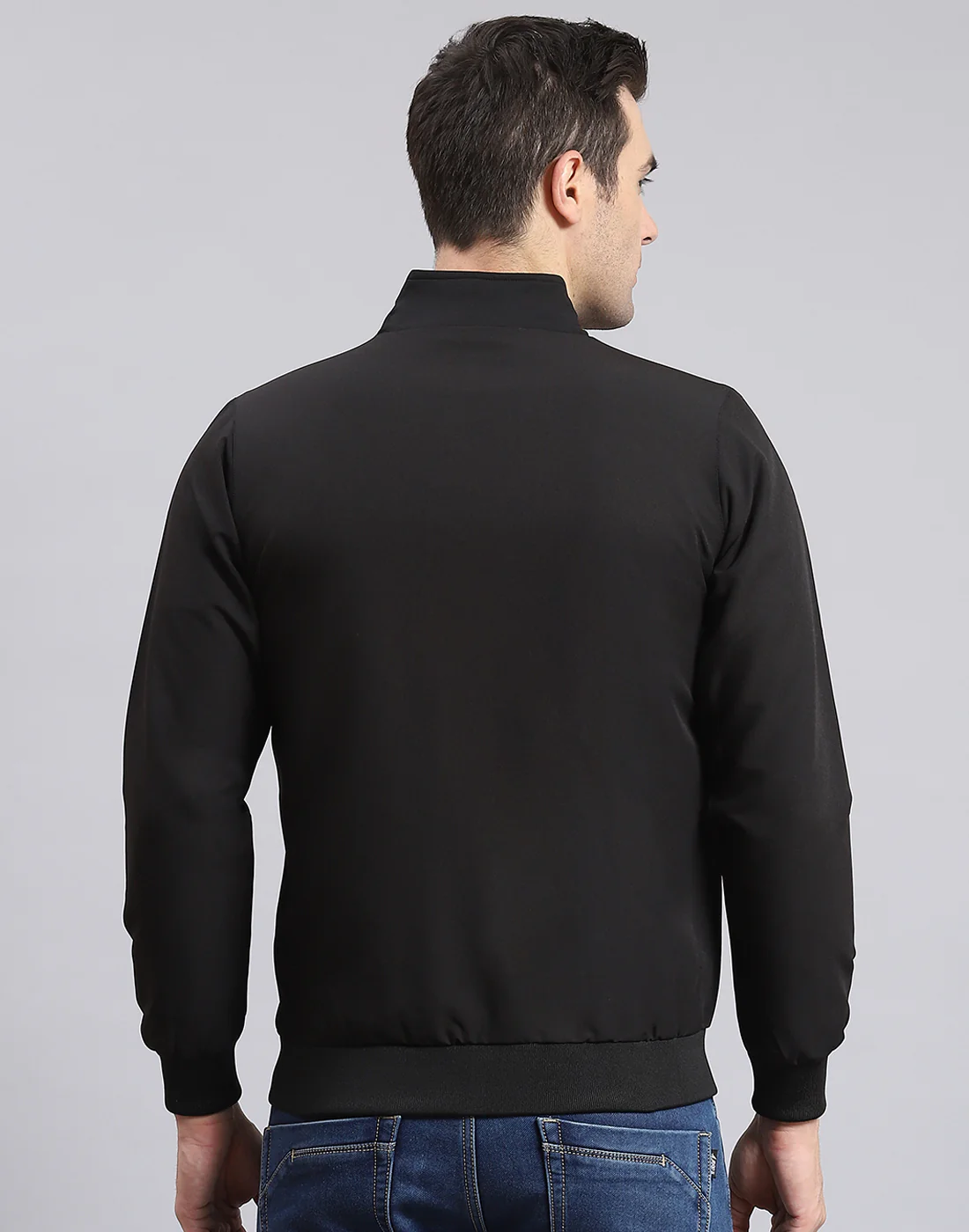 Men Black Solid Stand Collar Full Sleeve Jacket - Image 6