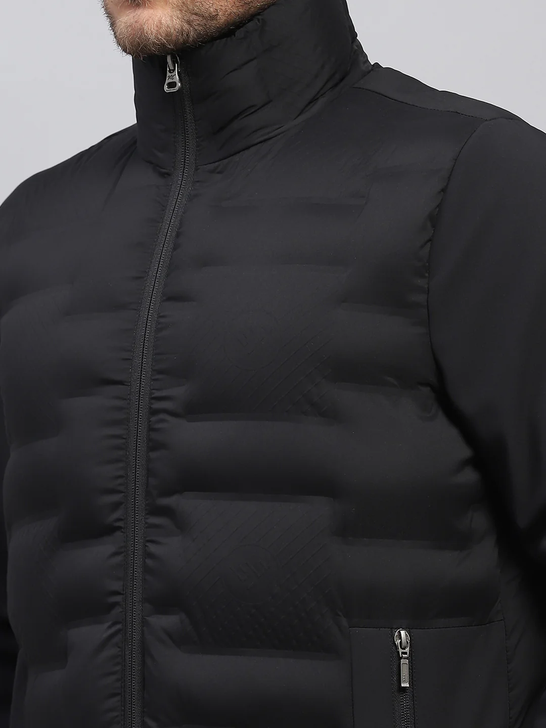 Men Black Solid Stand Collar Full Sleeve Jacket - Image 6