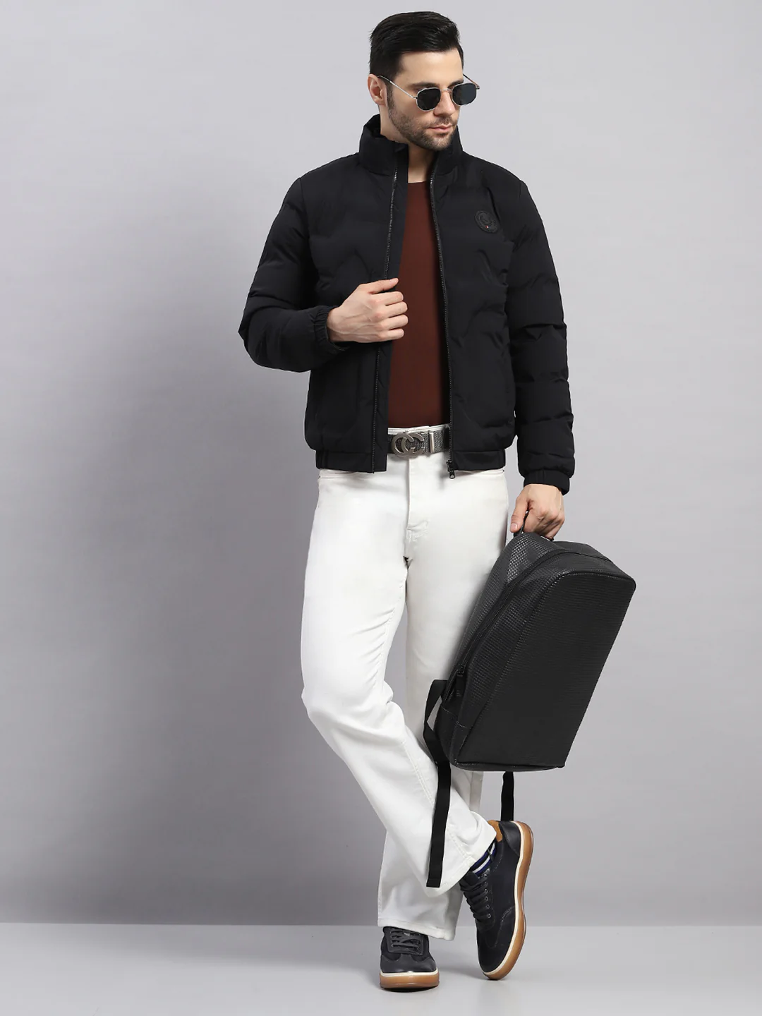 Men Black Solid Stand Collar Full Sleeve Jacket - Image 2