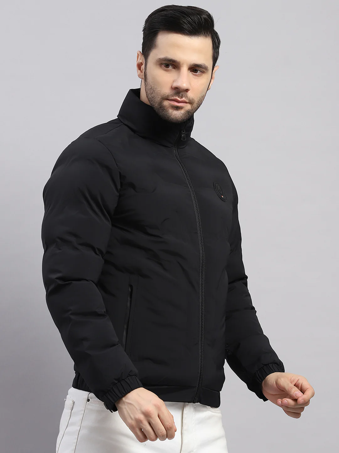 Men Black Solid Stand Collar Full Sleeve Jacket - Image 4