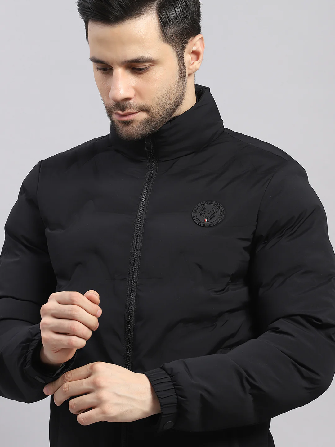 Men Black Solid Stand Collar Full Sleeve Jacket - Image 6
