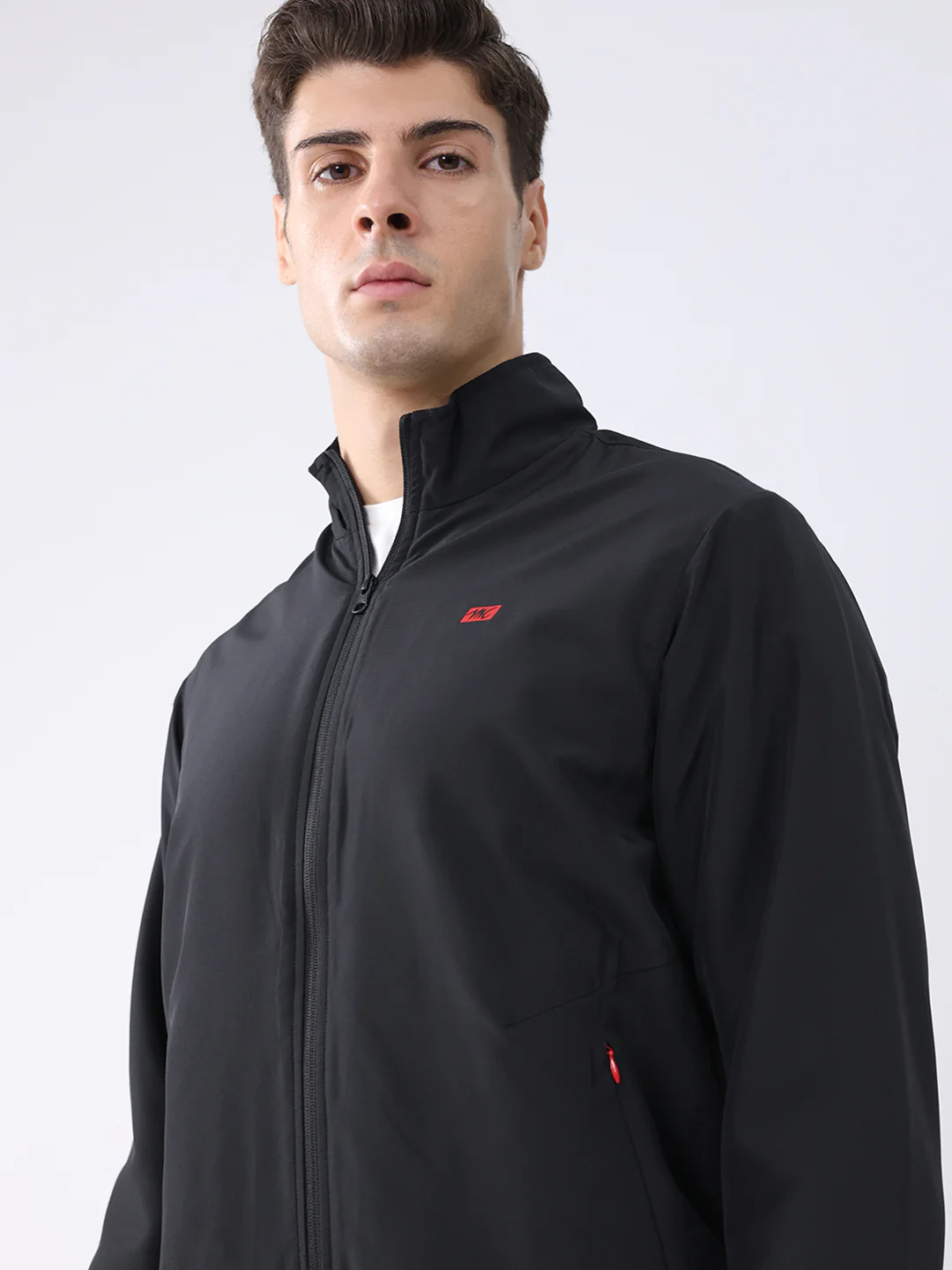 Men Black Solid Stand Collar Full Sleeve Jacket - Image 7