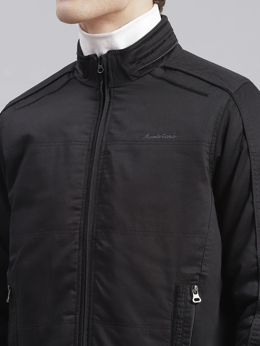 Men Black Solid Stand Collar Full Sleeve Jackets - Image 7