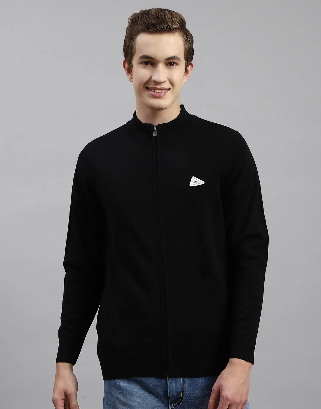 Men Black Solid Stand Collar Full Sleeve Pullover - Image 2