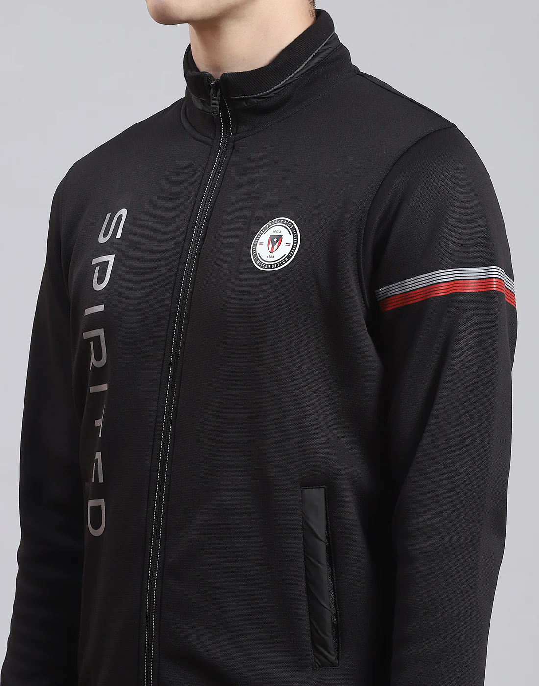 Men Black Solid Stand Collar Full Sleeve Sweatshirt - Image 7
