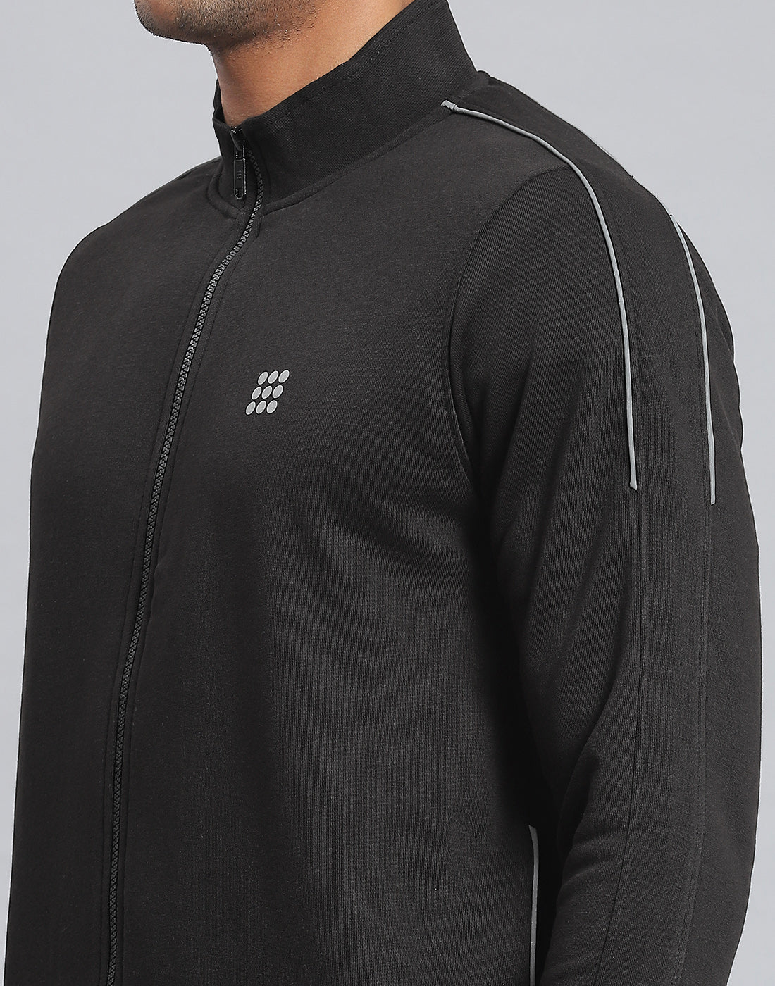 Rock.it Men Black Solid Stand Collar Full Sleeve Tracksuit - Image 6