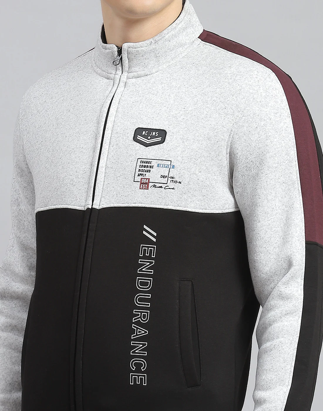 Men Black Solid Stand Collar Full Sleeve Tracksuit - Image 6