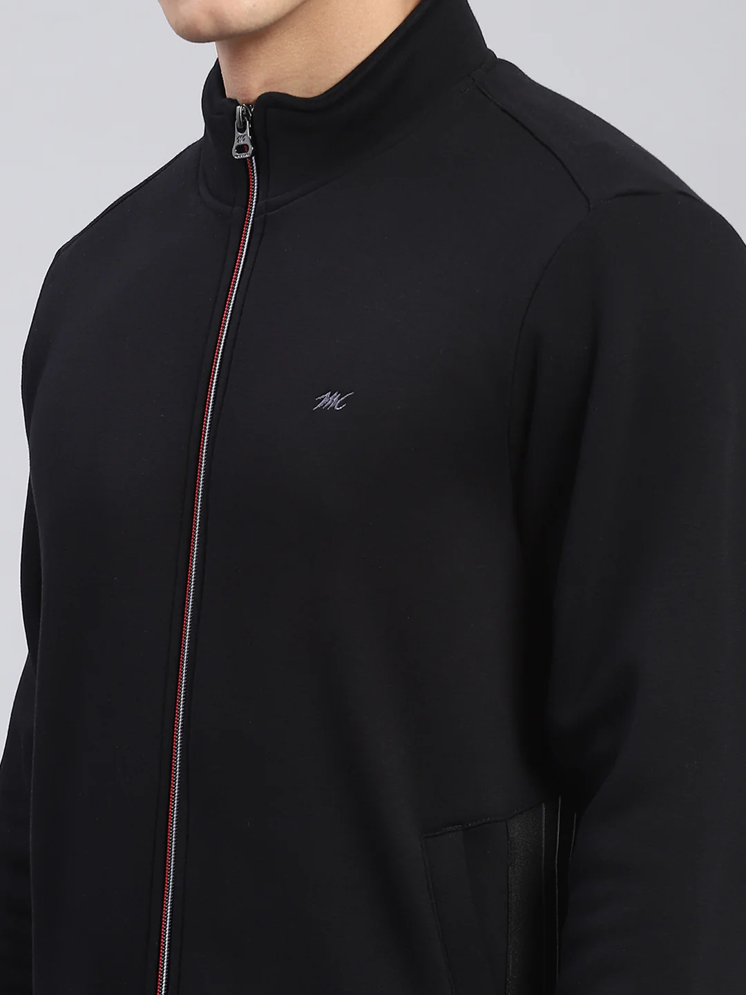 Men Black Solid Stand Collar Full Sleeve Tracksuits - Image 6