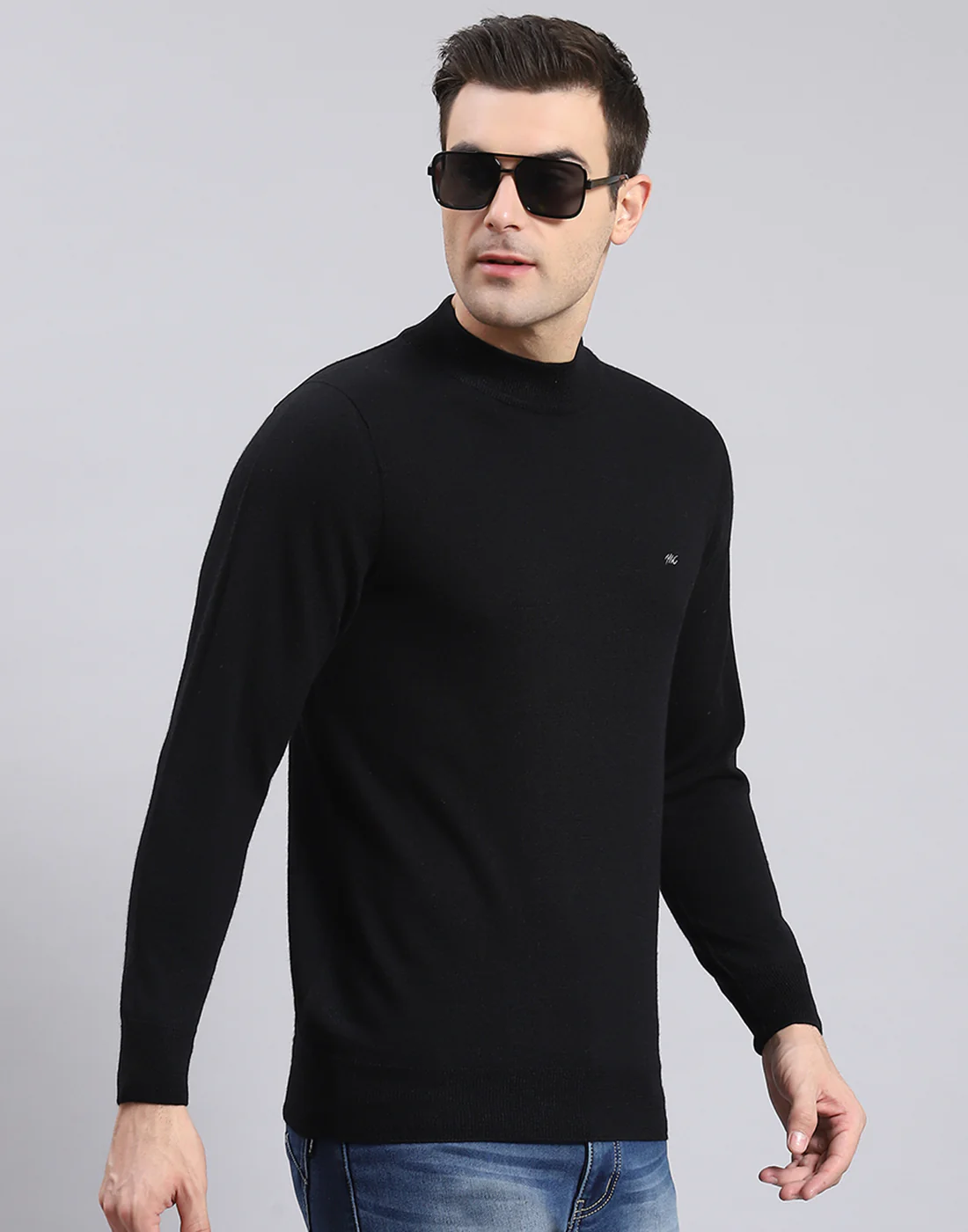 Men Black Solid T Neck Full Sleeve Sweater - Image 4
