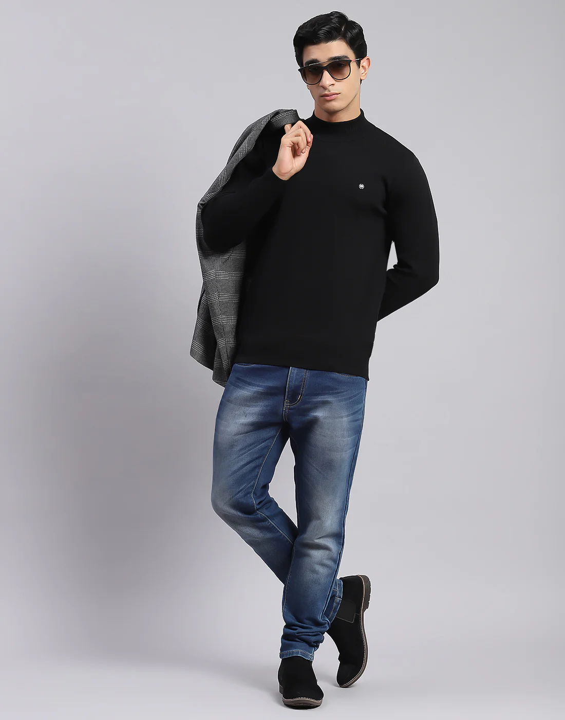 Men Black Solid T Neck Full Sleeve Sweaters/Pullovers - Image 2