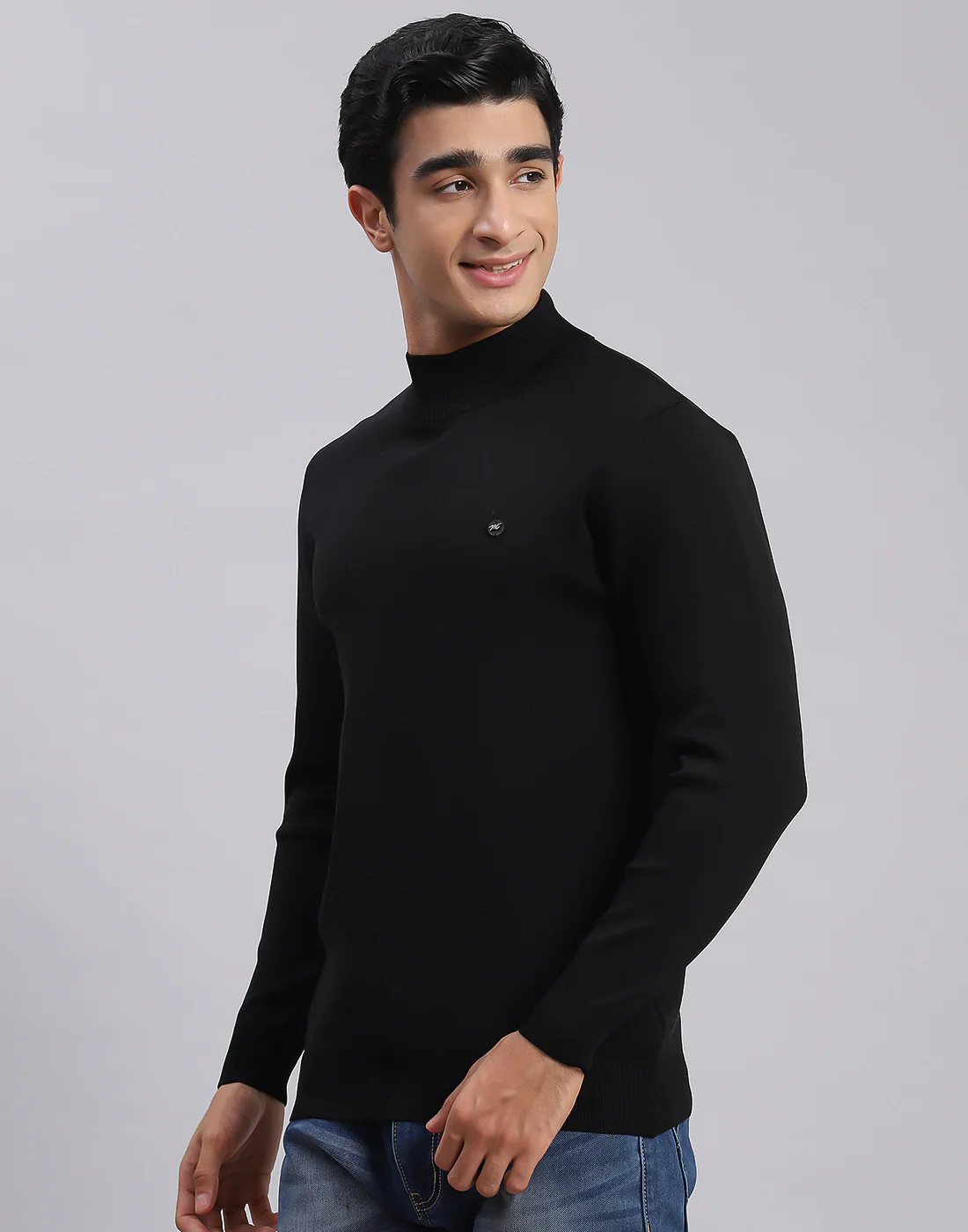 Men Black Solid T Neck Full Sleeve Sweaters/Pullovers - Image 3