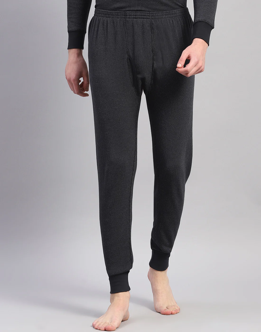 Men Black Solid Thermal Lower - Image 2