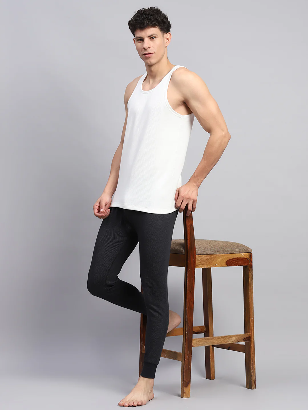 Men Black Solid Thermal Lower - Image 2