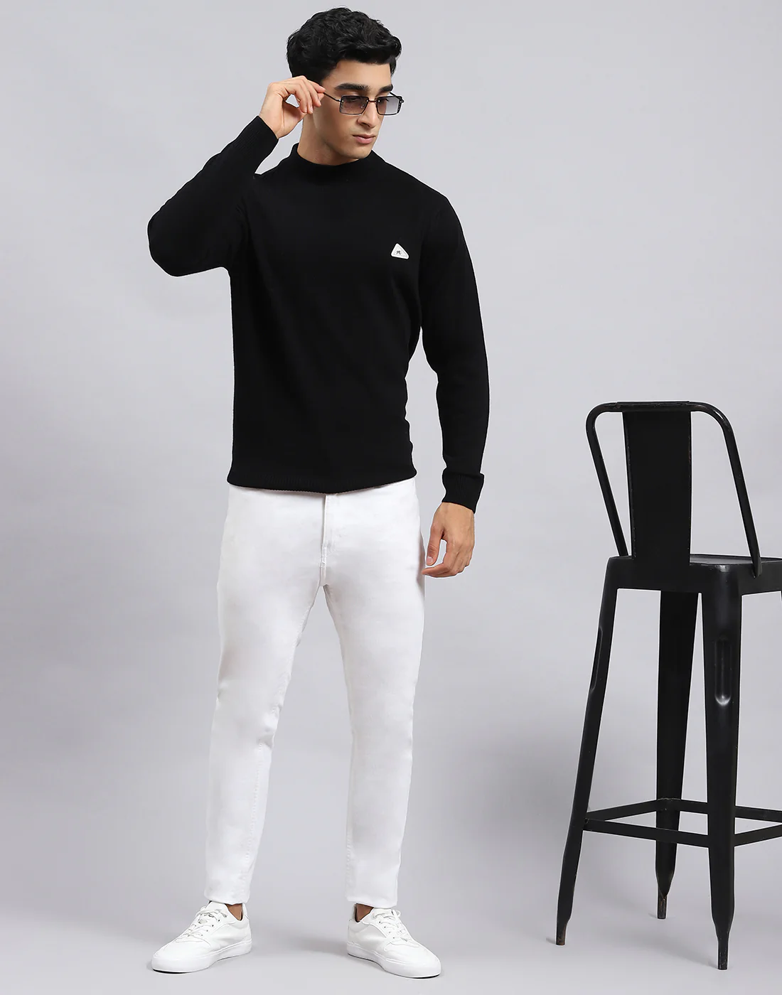 Men Black Solid Turtle Neck Full Sleeve Pullover - Image 2