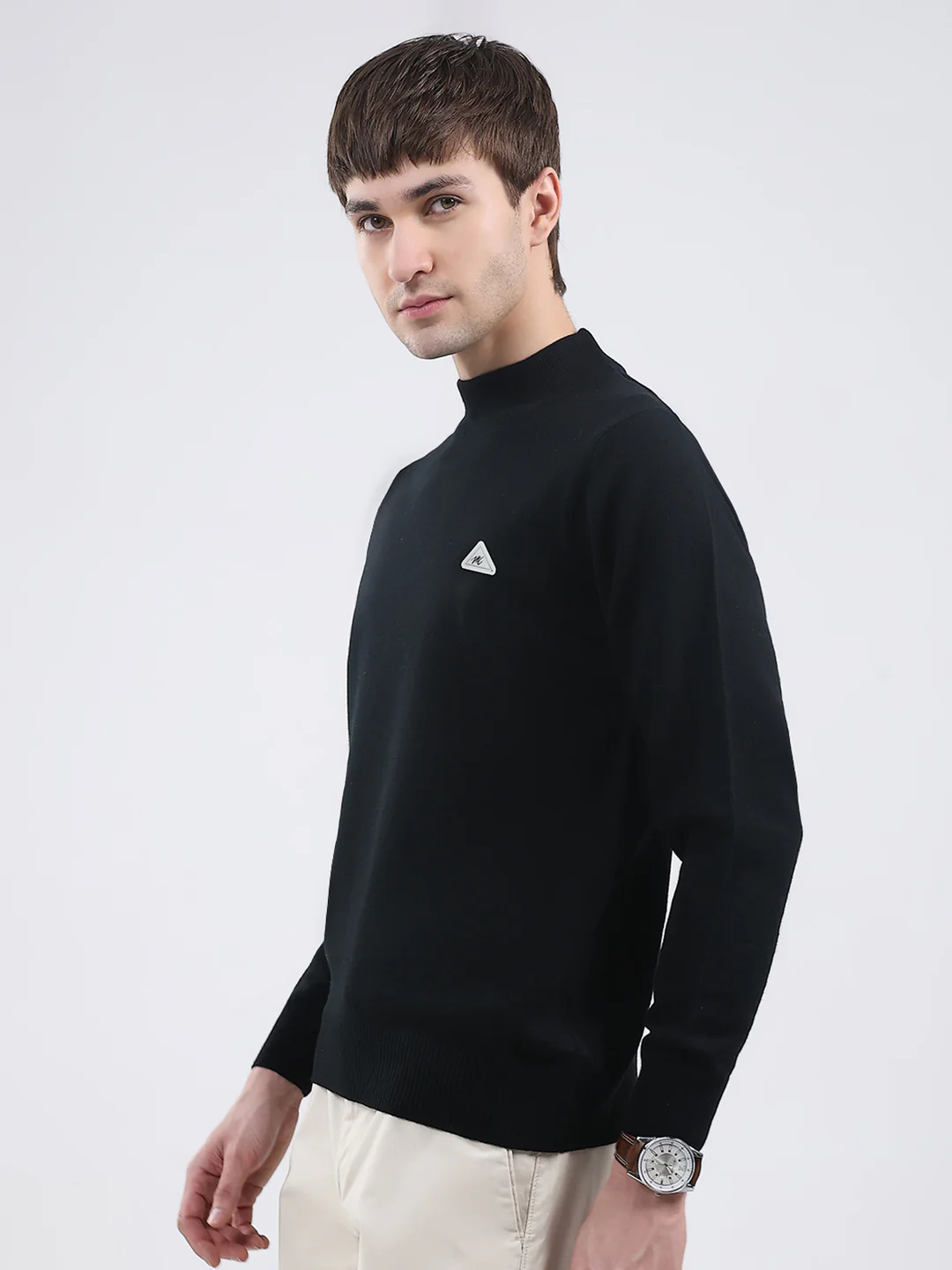 Men Black Solid Turtle Neck Full Sleeve Pullover - Image 3