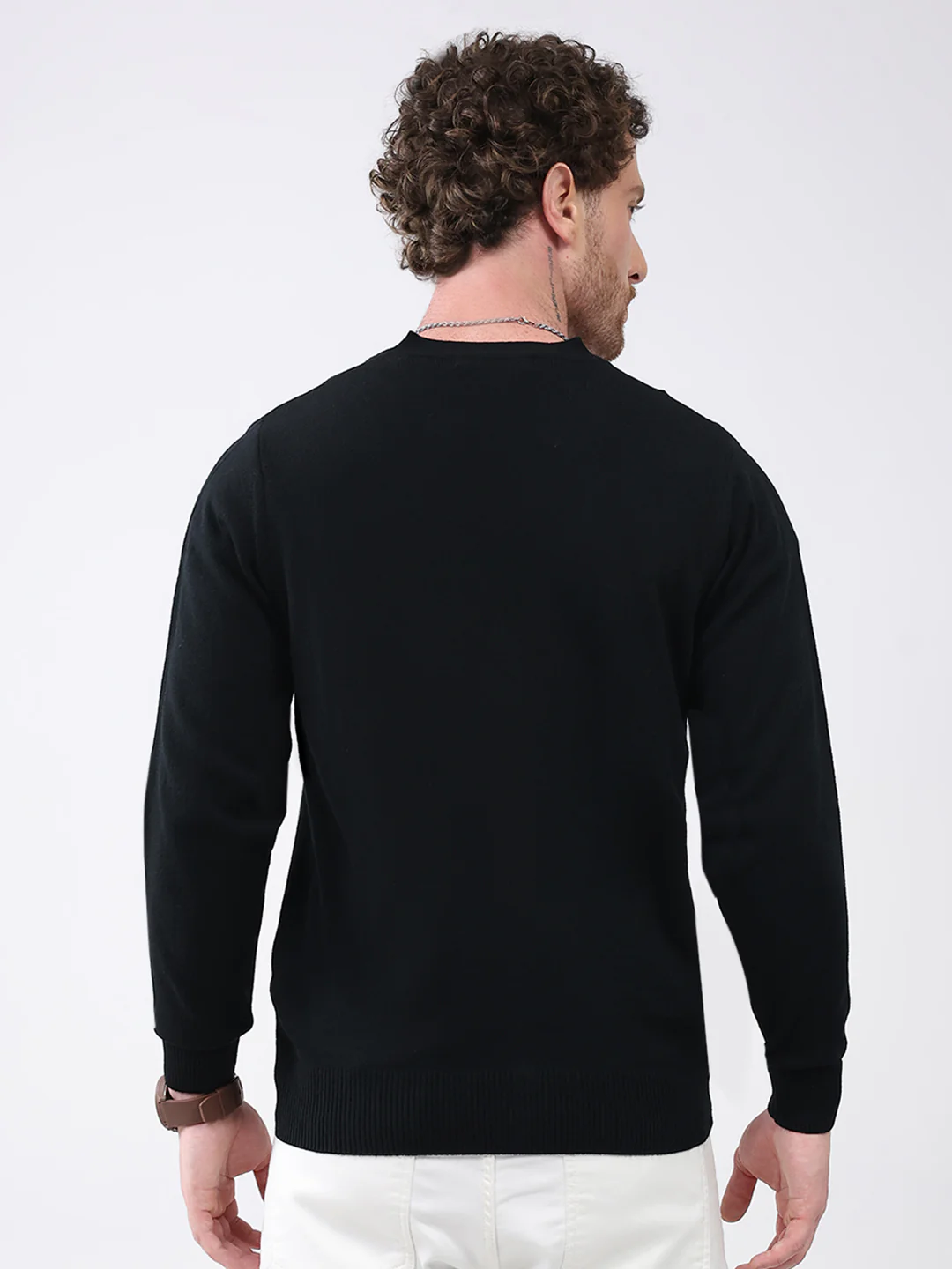Men Black Solid V Neck Full Sleeve Cardigan - Image 5