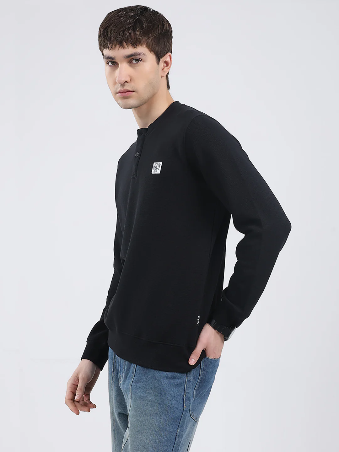 Rock.it Men Black Solid Round Neck Full Sleeve Winter T-Shirt - Image 3