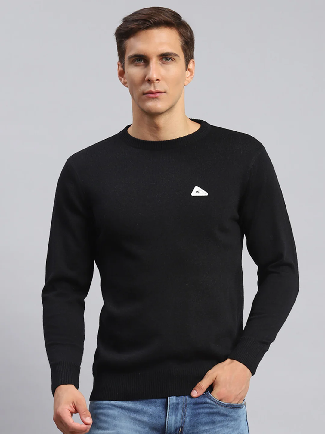 Men Black Solid Wool blend Pullover - Image 2