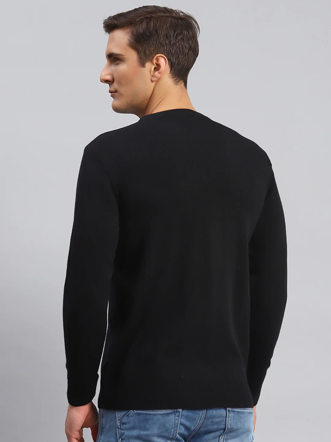 Men Black Solid Wool blend Pullover - Image 5
