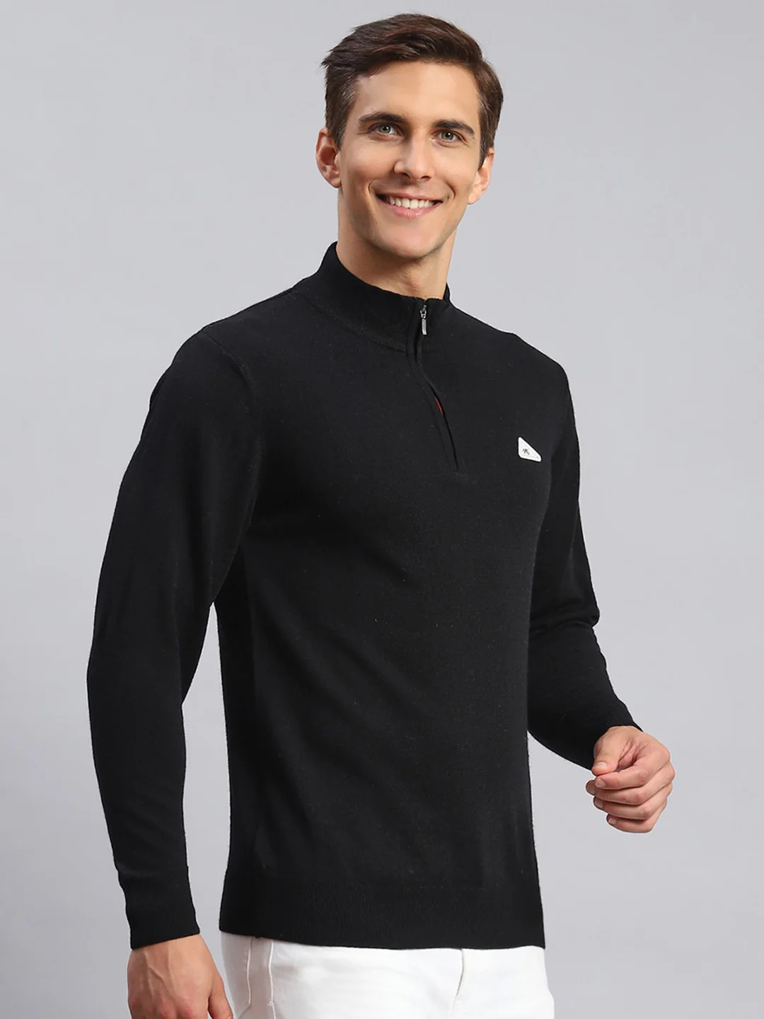 Men Black Solid Wool blend Pullover - Image 3