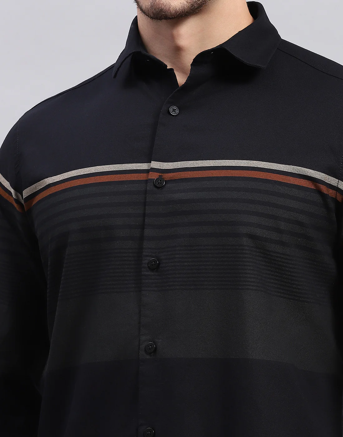 Men Black Stripe Collar Full Sleeve Shirt - Image 6
