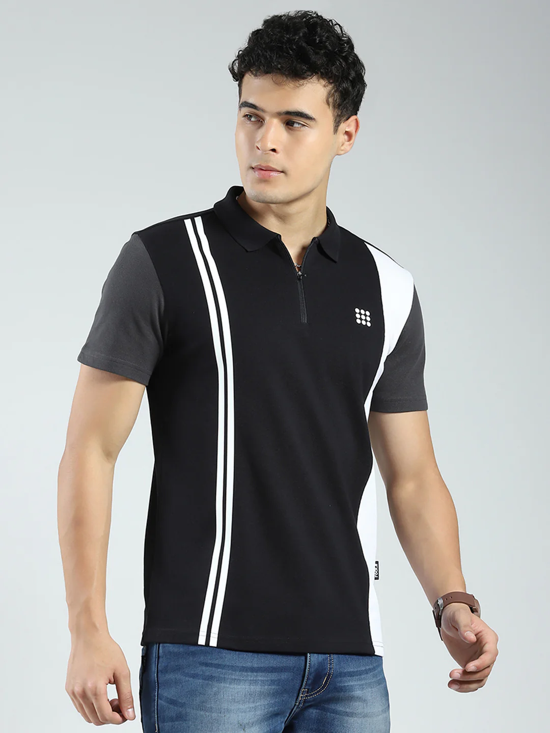 Rock.it Men Black Stripe Collar Half Sleeve T-Shirt - Image 4