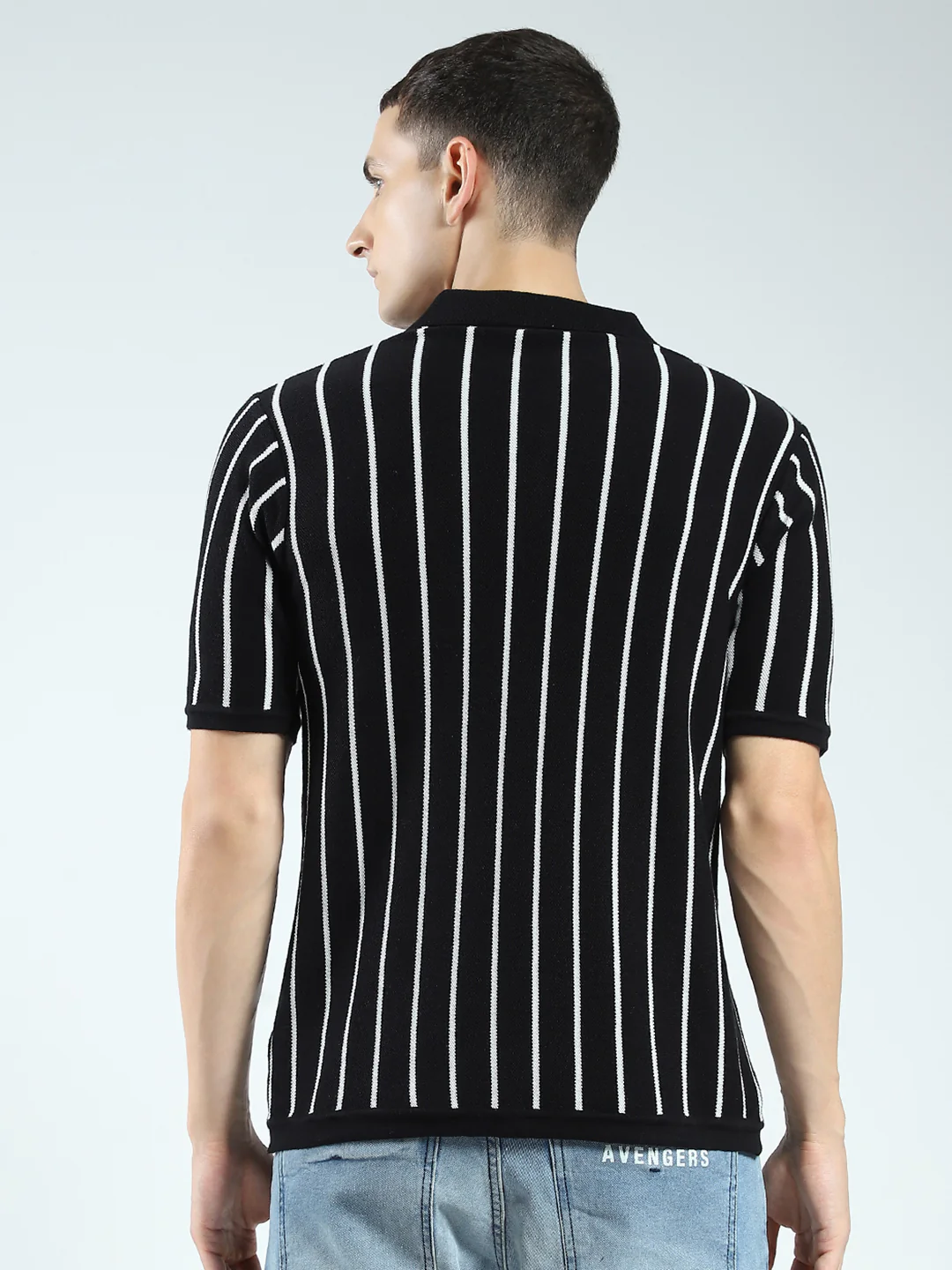 Rock.it Men Black Stripe Collar Half Sleeve T-Shirt - Image 5