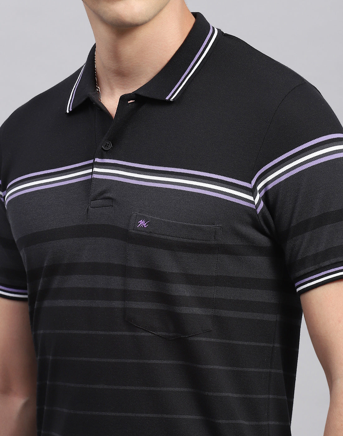 Men Black Stripe Collar Neck Half Sleeve T-Shirt - Image 6