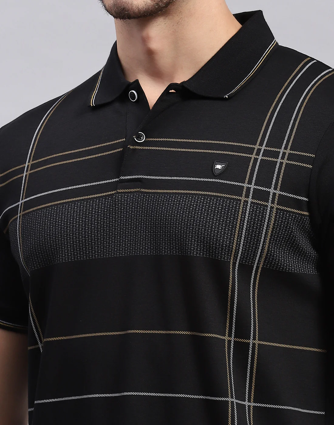 Men Black Stripe Polo Collar Half Sleeve Lower Set - Image 6
