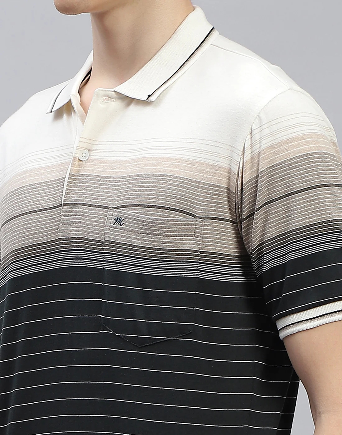 Men Black Stripe Polo Collar Half Sleeve T-Shirt - Image 7