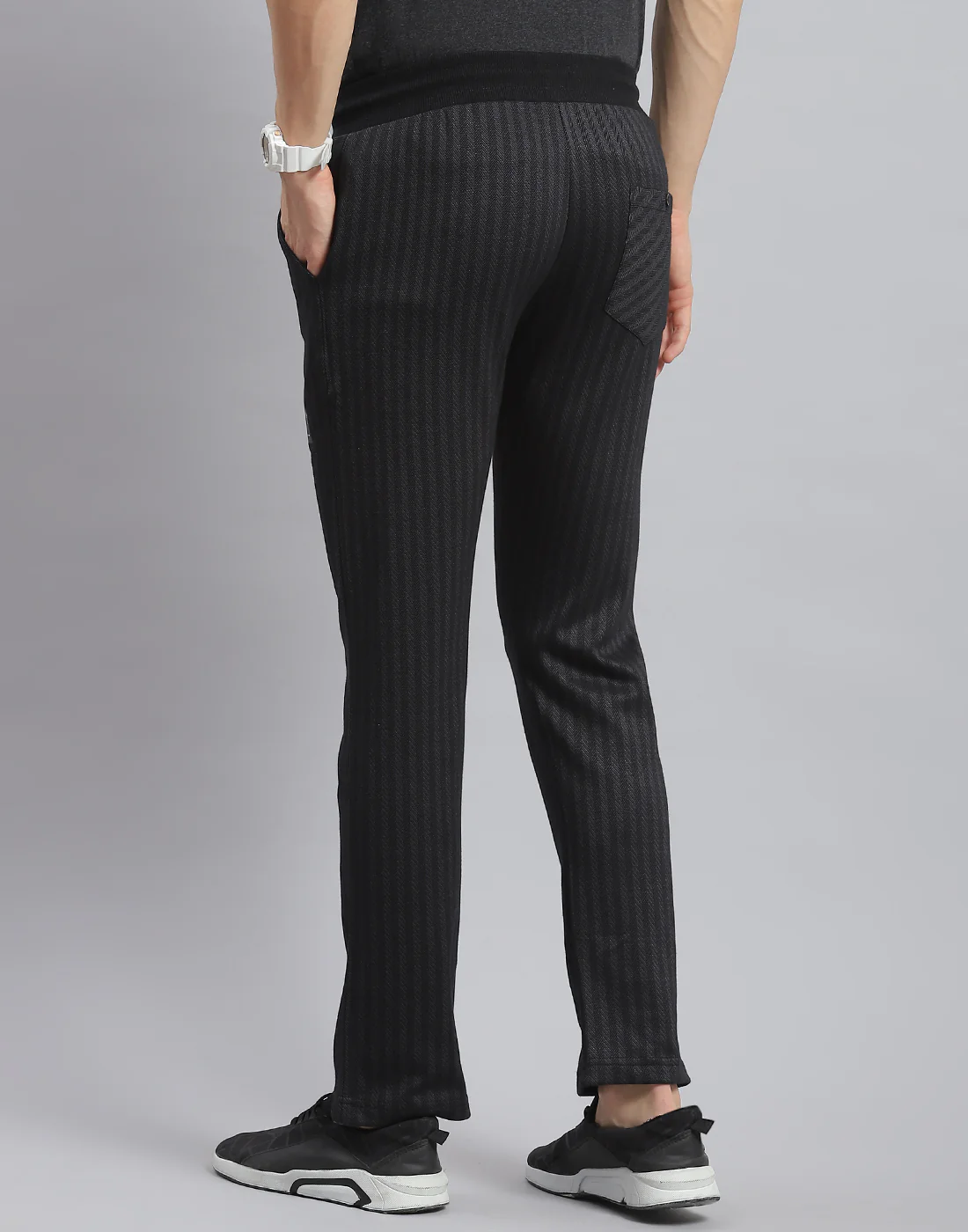 Men Black Stripe Regular Fit Winter Lower - Image 5