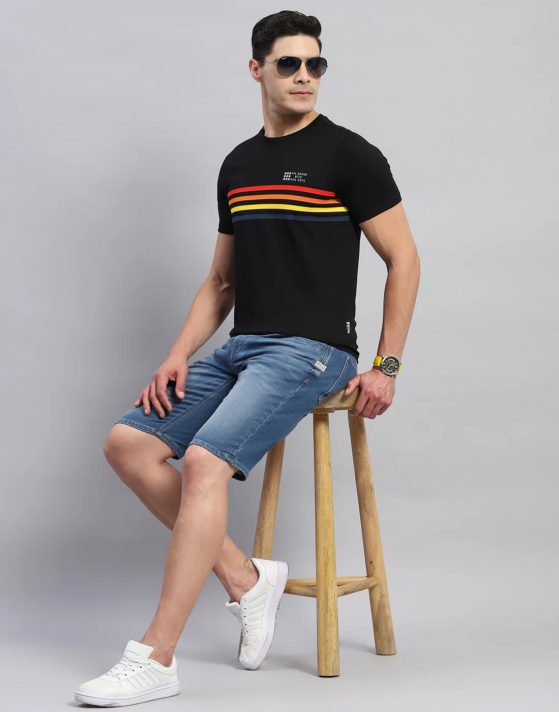 Rock.it Men Black Stripe Round Neck Half Sleeve T-Shirt - Image 2