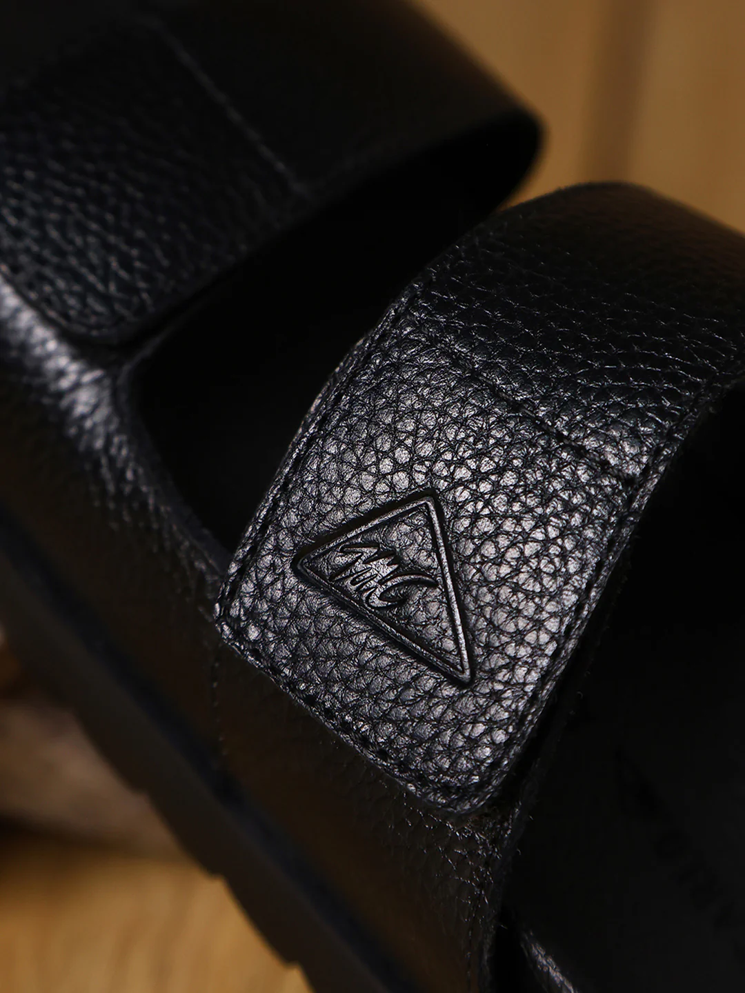 Men Black Velcro Genuine Leather Sliders - Image 11