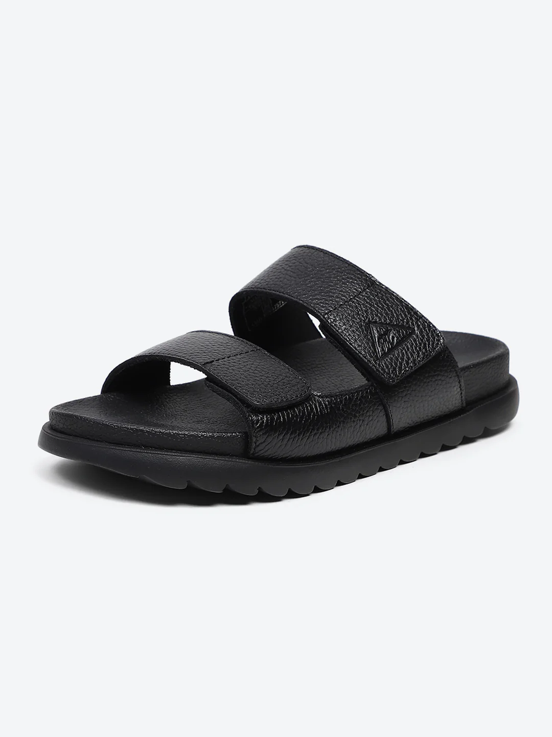 Men Black Velcro Genuine Leather Sliders - Image 3