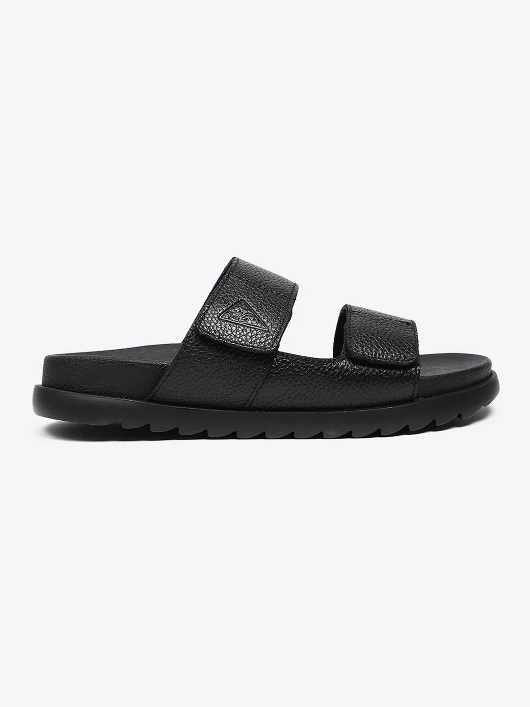 Men Black Velcro Genuine Leather Sliders - Image 5