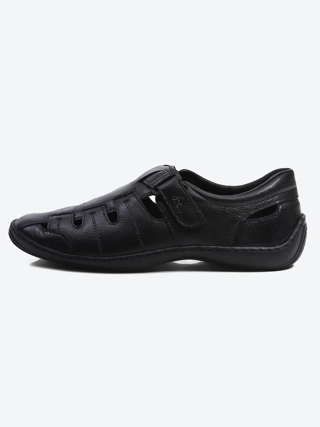 Men Black Velcro Leather Sandals - Image 5