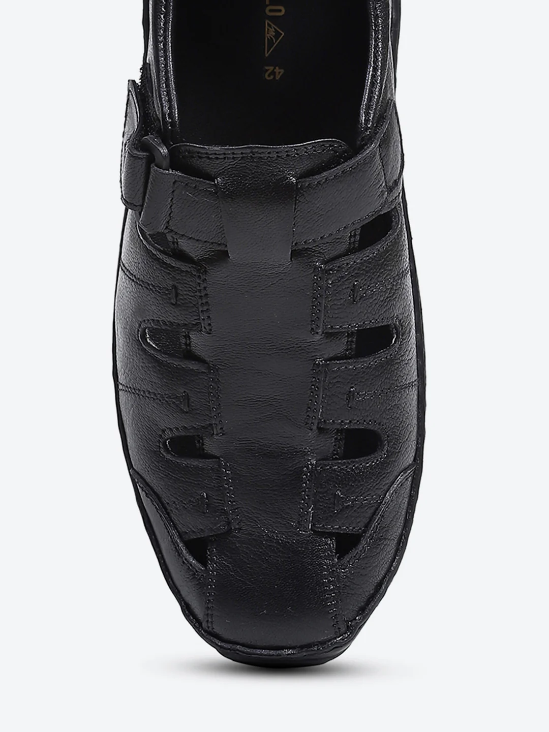 Men Black Velcro Leather Sandals - Image 9