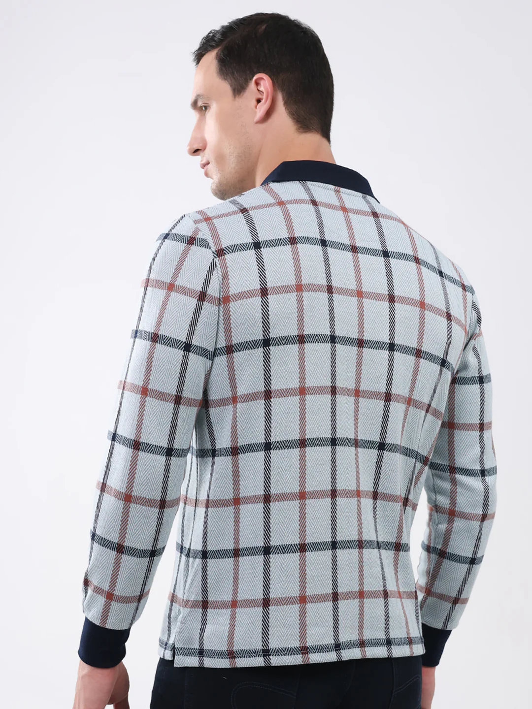 Men Blue Abstract Collar Full Sleeve Winter T-Shirt - Image 5