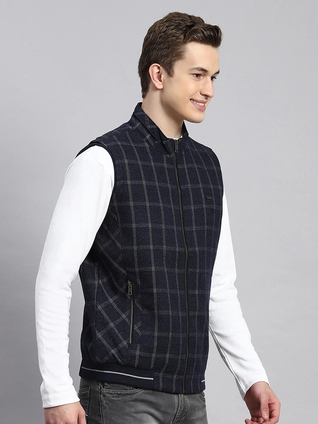 Men Blue Check Coat - Image 3