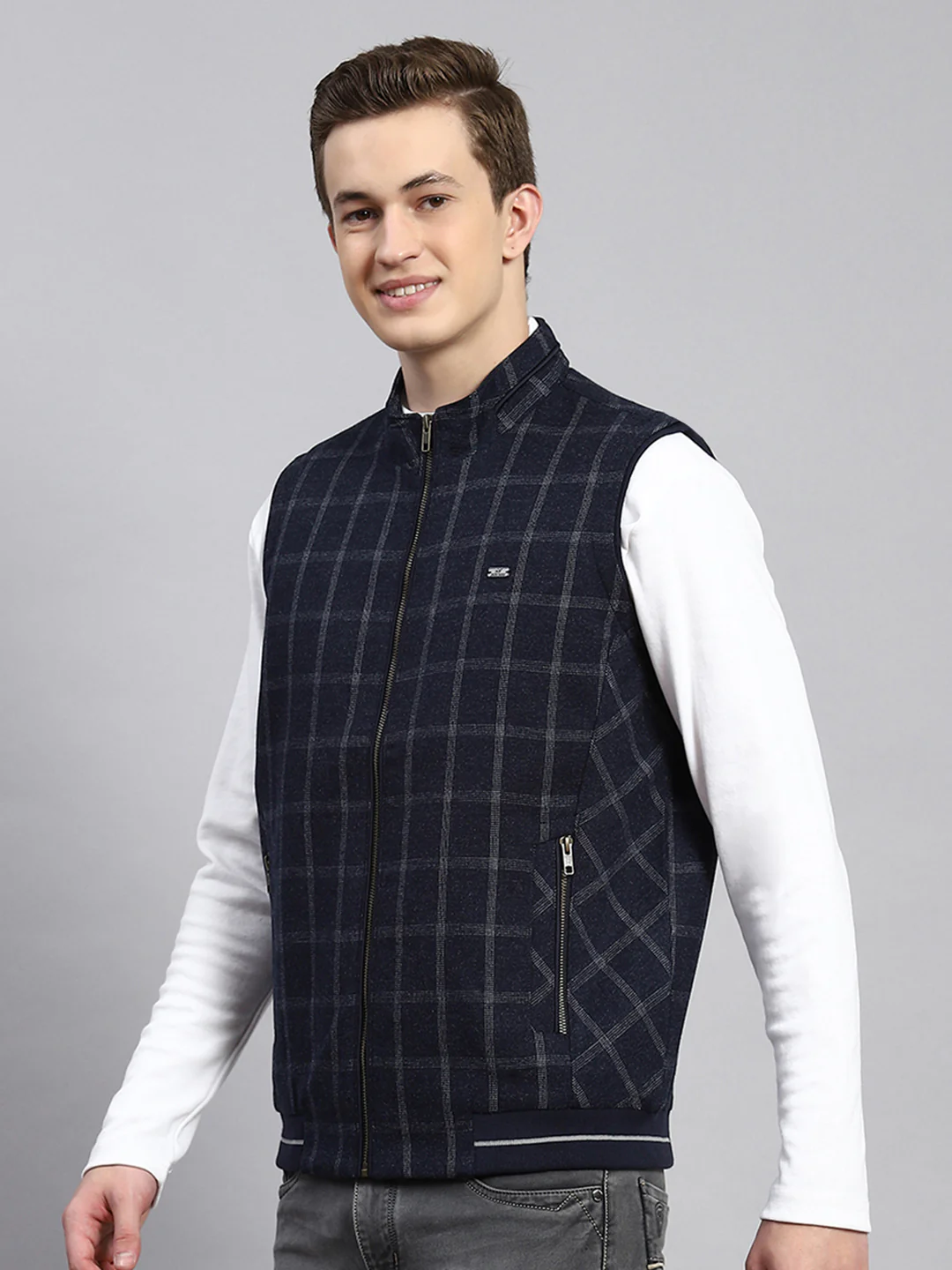 Men Blue Check Coat - Image 4