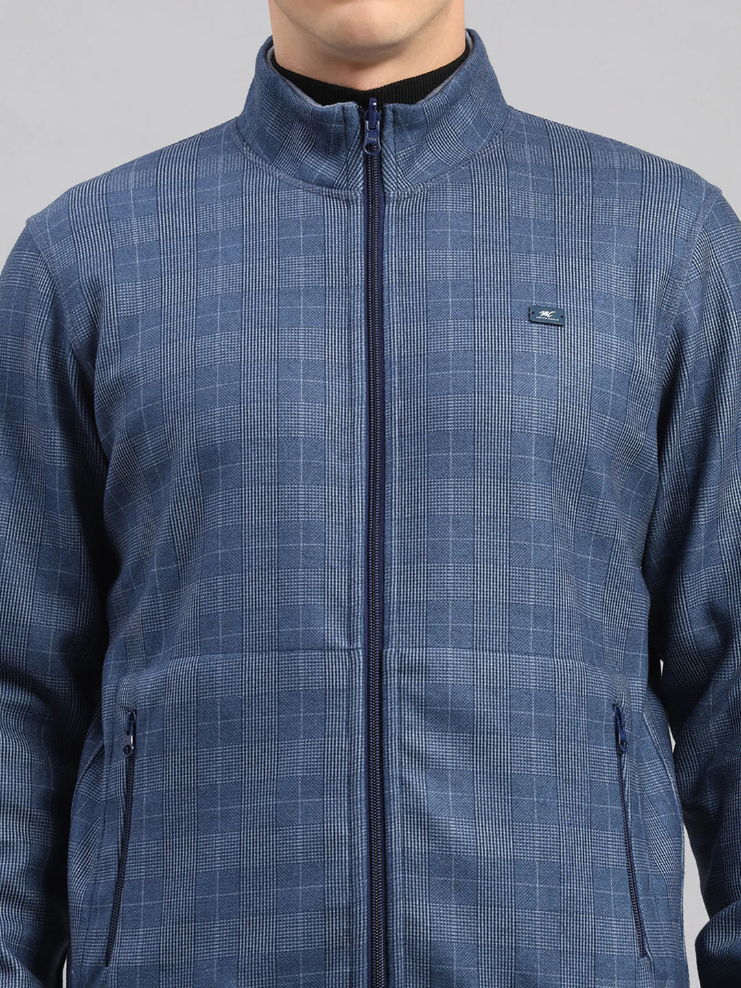 Men Blue Check Collar Full Sleeve Reversible Sweatshirt - Image 9