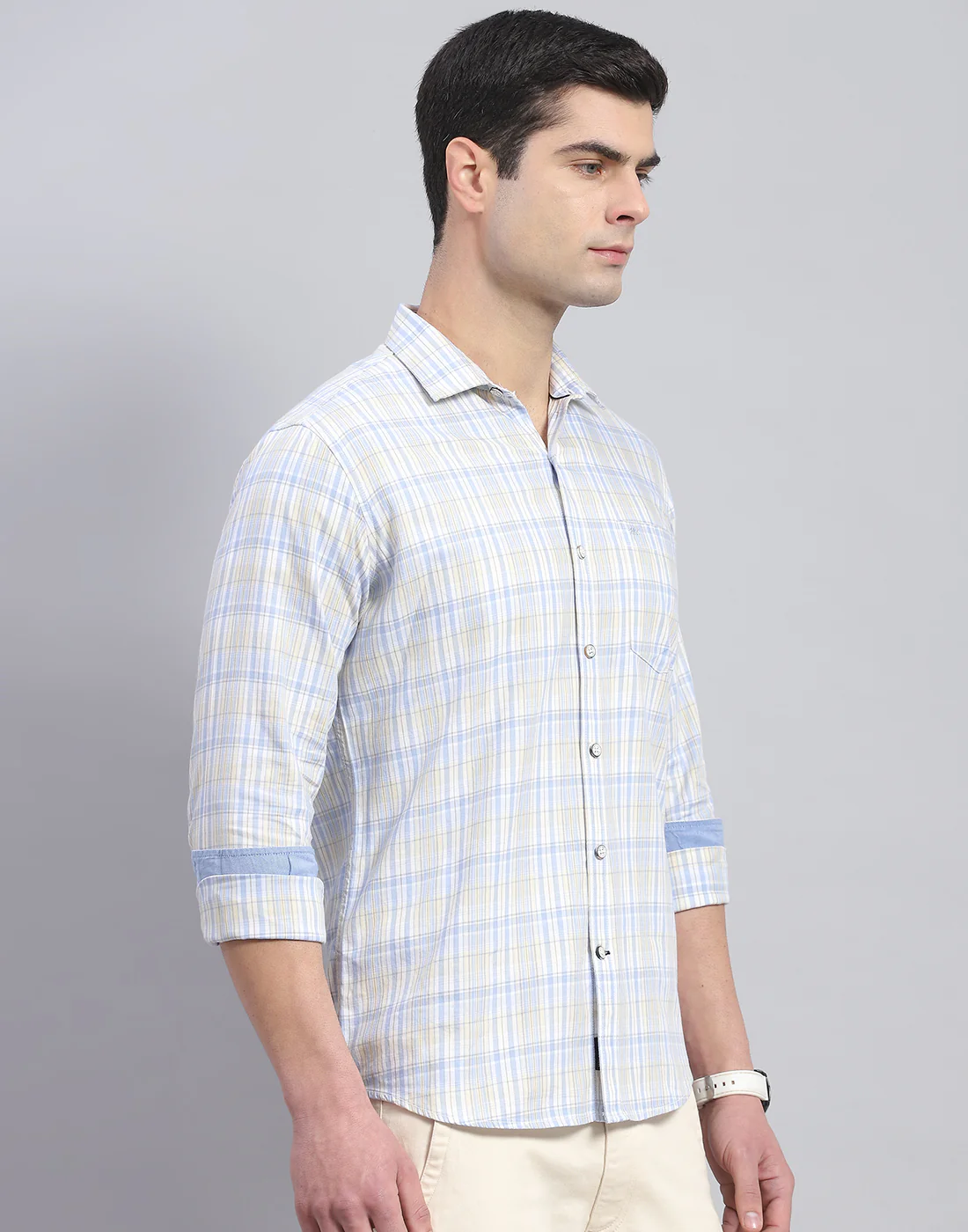 Men Blue Check Collar Full Sleeve Shirt - Image 5