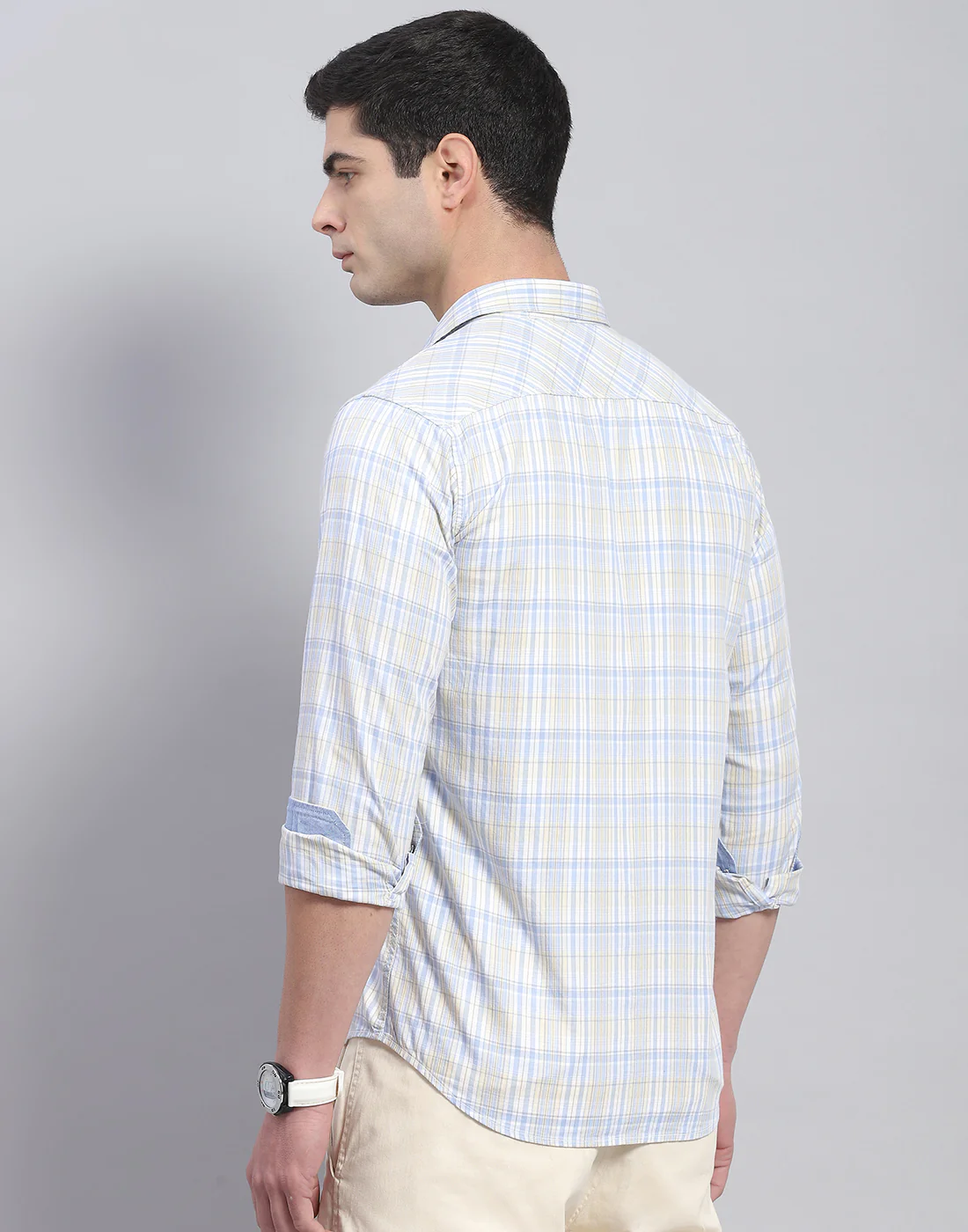 Men Blue Check Collar Full Sleeve Shirt - Image 6