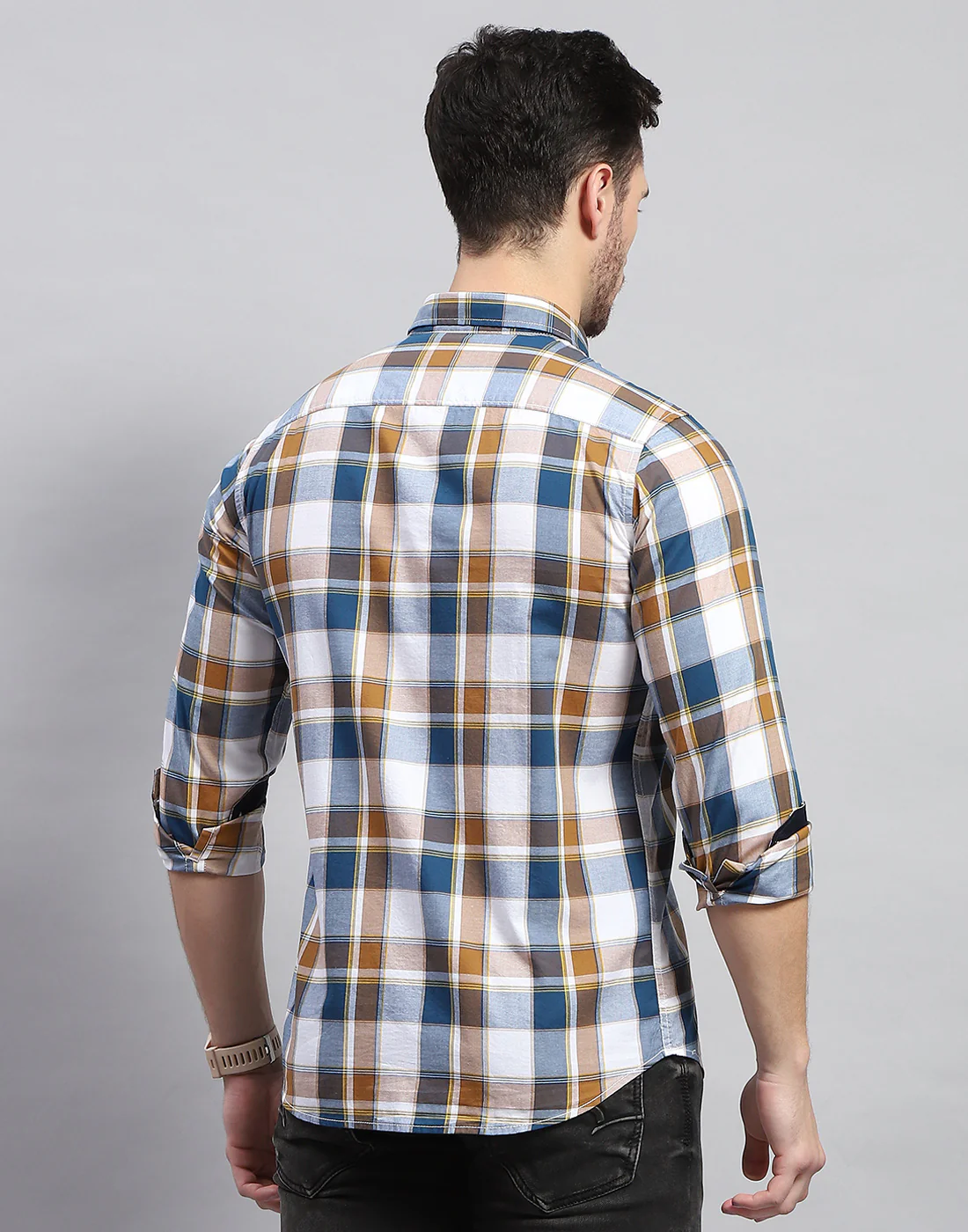 Men Blue Check Collar Full Sleeve Shirt - Image 5