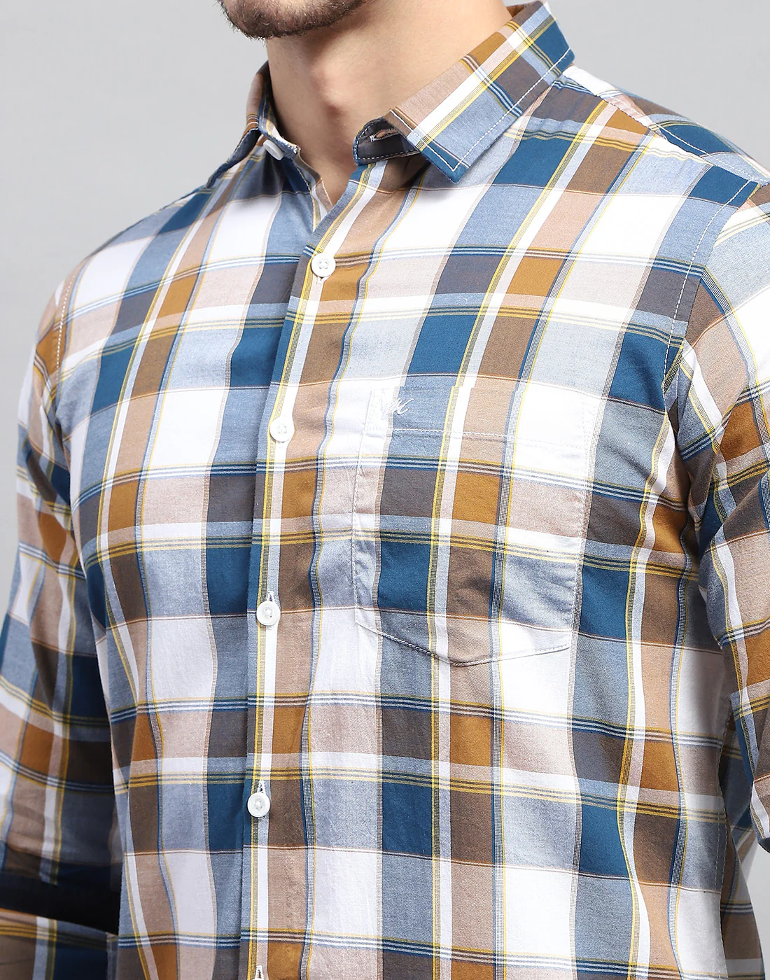 Men Blue Check Collar Full Sleeve Shirt - Image 6