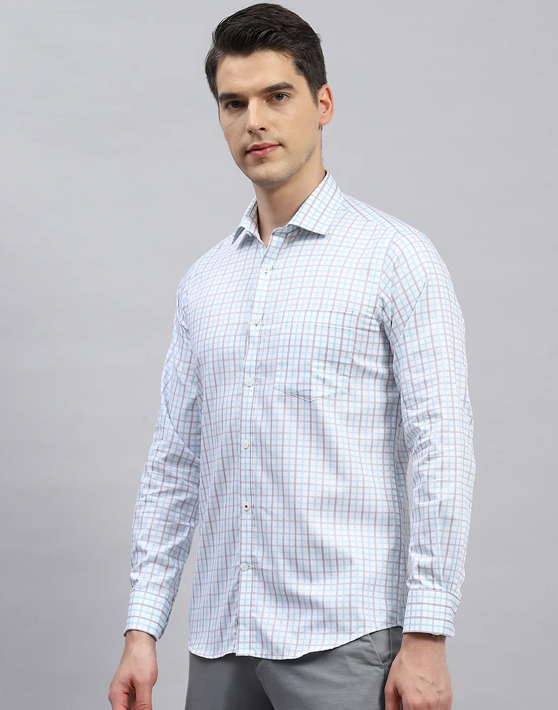 Men Blue Check Collar Full Sleeve Shirt - Image 3