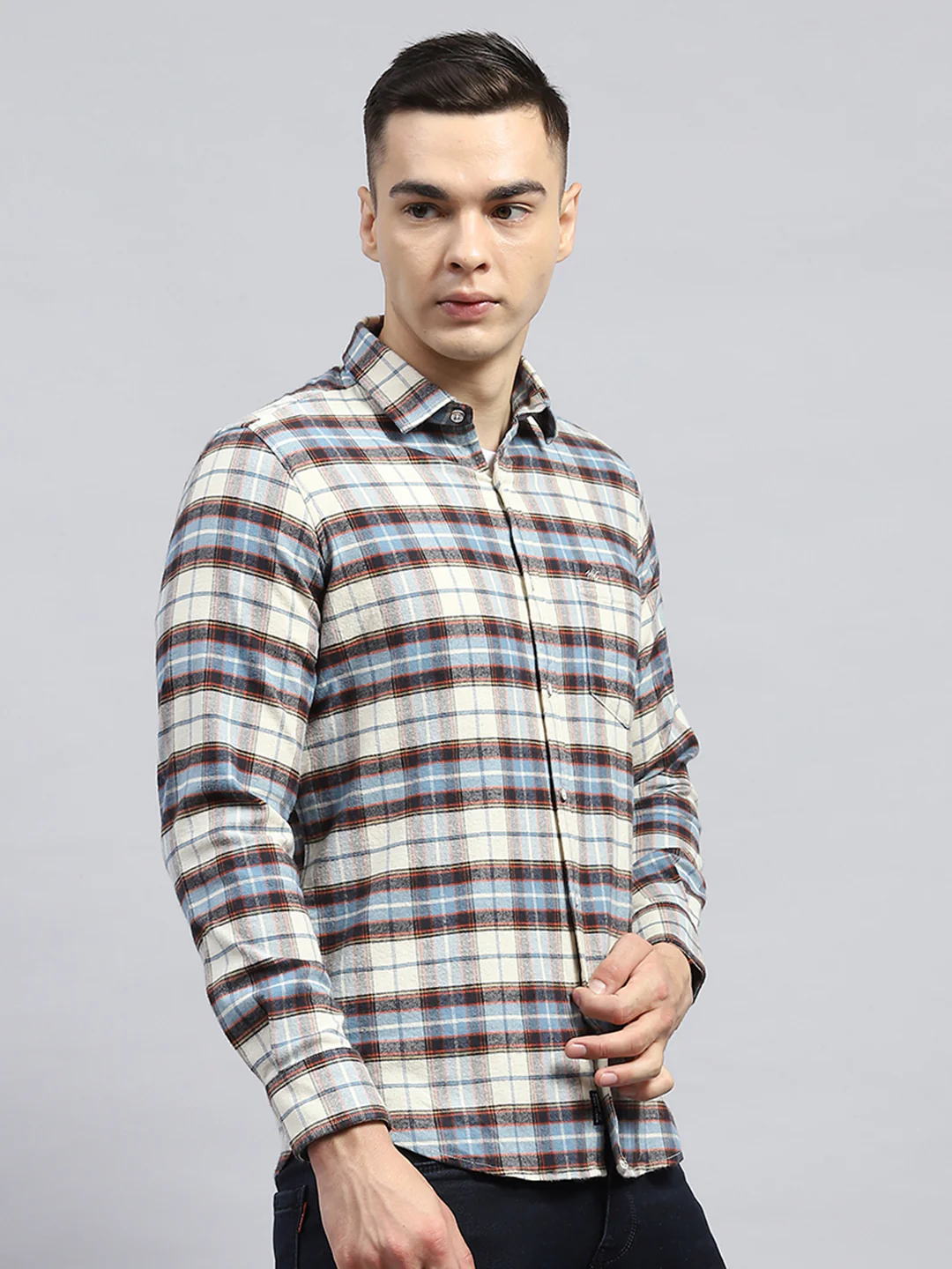 Men Blue Check Collar Full Sleeve Shirt - Image 4